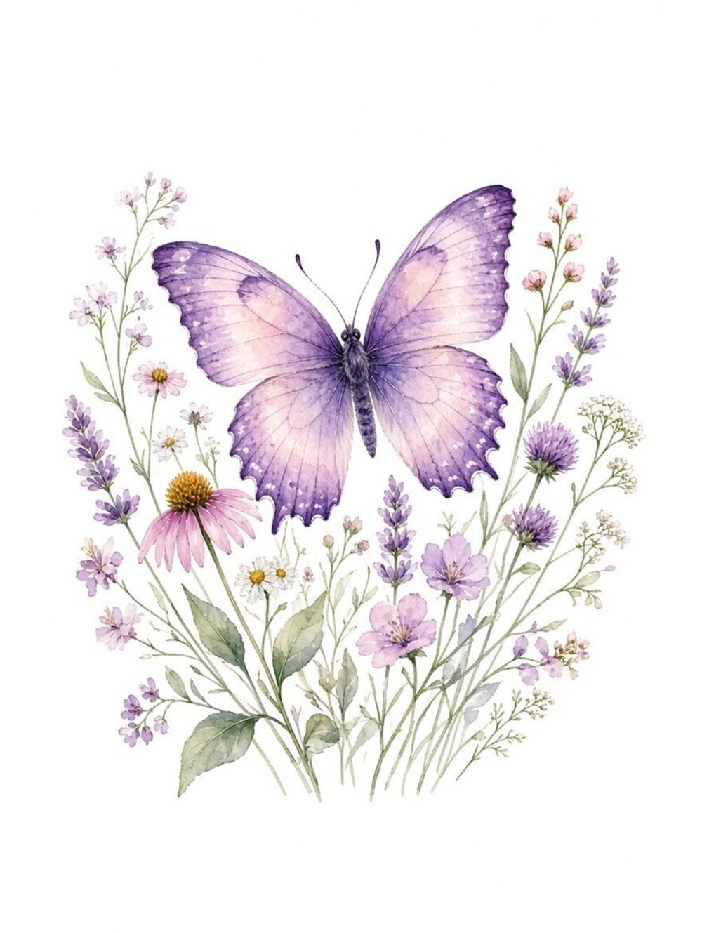 4pcs 10in Purple Butterfly Wildflower Watercolor DTF Transfer